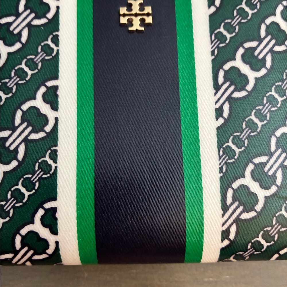 Tory Burch Green and Navy Patterned Wallet New W/O Tags Leather - Picture 2 of 7